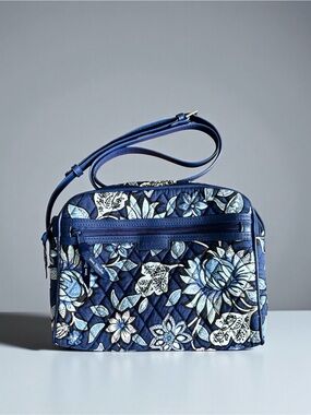Vera Bradley Women's Floral Quilted Fabric Sling Crossbody Shoulder Bag Blue
